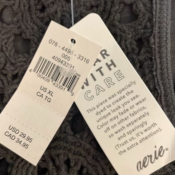 NWT Aerie cropped gray tank top crochet back size XL - Picture 6 of 10